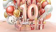 Liif Happy 10th Birthday Card, 10 Years Old Birthday Card, 3D Greeting Pop Up Birthday Card, For Girl, Granddaughter, Pink, Balloons | With Message Note & Envelop | Size 7 x 5 Inch