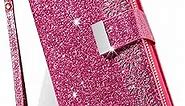 Galaxy S9 Wallet Case for Women,Kudex Luxury Glitter Sparkly Bling Leather Flip Folio Shockproof Magnetic Stand Zipper Purse Wallet Cover with 9 Card Holder Wrist Strap for Samsung Galaxy S9(Rose)