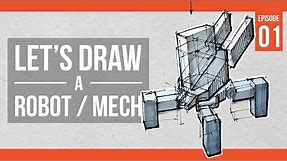 Let's draw a robot or mech part 01