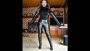 BLACK VEGAN LEATHER STILETTO HIGH HEEL THIGH BOOTS OPERA GLOVES PANTS FALL WINTER FASHION STYLE OUTF