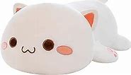 Cat Stuffed Animals, Soft Cat Plush Pillow Kawaii Kitten Stuffed Animal Toy Gifts for Kids Boys Girls Room Decor (White Round Eyes,15in/37cm)