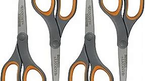 Westcott Titanium Bonded Scissors, Soft Handle, 8", Straight, Gray/Yellow, 4-Pack