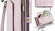 CaseMe Crossbody iPhone 13 Pro Max Phone Case Wallet RFID Protection with 10-Card Holder Zipper Bills Slot, Soft PU Leather Magnetic Flip Shoulder Strap iPhone 13 Pro Max Wallet Case for Women, Pink