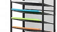 7 Tier File Organizer Beside Desk, Rolling File Cart with Sliding Trays, Metal Free-Standing File Holder, Mesh Paper Letter Tray Organizer Desk Organizer for Office, Home, School (Patent)
