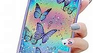 LCHULLE Girly Case for iPhone X iPhone Xs Case Cute Iridescent Butterfly Design Laser Bling Glitter Stars for Girls Women Soft TPU Bumper Drop Protection Case Cover for iPhone X/Xs, Purple