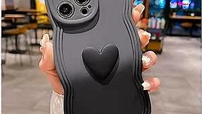 VirgoCCY for iPhone 13 Pro Max Curly Wave Case, Cute 3D Big Love Heart Phone Case, Gradient Color Cases, Soft TPU Shockproof Durable Protective Phone Cover for Girls Women, Black Gray