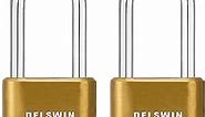 DELSWIN Combination Lock Outdoor Padlock - Weatherproof 4 Digit 2.5 inch Long Shackle Combination Padlock for Gate, Shed, Trailers, and Sports Lockers(Brass,2Pcs)