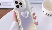 Qokey for iPhone 15 Pro Case 6.1 inch,Cute 3D Love Heart Wave Frame Soft TPU Sparkle Bling Laser Colorful Light Glitter Phone Case for iPhone 15 Pro for Women Girls Purple