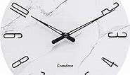 Crosstime Wall Clock Modern 12"- Bathroom Glass Wall Clocks Simple Minimalist Decorative,Battery Operated Silent Non Ticking for Living Room Home Decor,Funny Gifts,Marble White