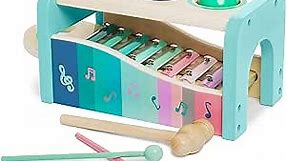 NUKied Musical Pounding Toy for Educational Play, Wooden Montessori Baby Musical Toys with Hammer and Slide Out Xylophone for Toddlers