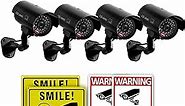 4 Packs Fake Security Camera with No Trespassing Signs Smile You're On Camera Warning Signs and Screws, Dummy Cameras with Realistic LED Red Flashing Light for Outdoor Yard& Indoor Use Set Of 8