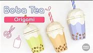 3D Paper Boba Tea Cup Origami Paper Craft Template Guide