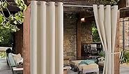 Hiasan Outdoor Curtains for Patio Waterproof, 100 x 84 inch - Privacy Indoor Outside Curtains for Gazebo/Porch/Pergola (Beige, Single Panel Sewn with 2 Tiebacks, Top of Grommet)