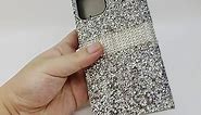 PinyCase Bling Rhinestone Wallet Case for iPhone 13 Pro Max Luxury Glitter Diamond Sparkle Crystal Flip Stand Card Slot Girl Women Phone Cover (Silver)