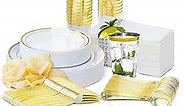 NORZEE 240 Pcs Gold Plastic Dinnerware Set, Disposable Gold Plastic Party Plates and Cups and Napkins Sets, Appetizer Plates, Wedding Fancy Gold Plates and Napkins Party Supplies, 30 Guests
