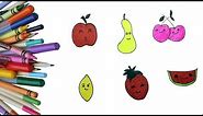 How to Draw Cute Funny Fruit Smiling Faces | Cartoon Fruit Face Drawing for KIDS | Easy Tutorial