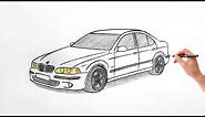 How to draw a BMW M5 E39 / drawing a 3d car / coloring bmw 5 series e39