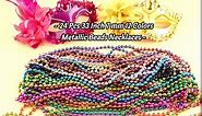 SHAOQINLIN 24 Pcs Mardi Gras Beads Necklaces, 12 Colors 33 Inch 7 mm Metallic Bead Necklaces Bulk Party Beads Necklace Round Beaded Necklaces for Mardi Gras, Christmas, Carnival Party Favor