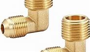 HQMPC Brass Flare Fittings Brass Elbow 3/8"Flare x 1/2"NPT Brass Tube Fitting 90 Degree Elbow Adapter 2PCS