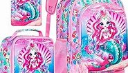 AGSDON 3PCS Rolling Backpack for Girls, 20" Kids Roller Wheels Bookbag, Wheeled School Bag with Lunch Bag - Mermaid Pink