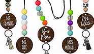 By the Graces Handmade Personalized Teacher Lanyard for Name Badges and Keys | Durable Beaded Lanyard with Breakaway Clasp | Scratch Resistant Custom Birch Wood Disc Name Tag | Cute Lanyard