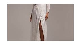 ASOS DESIGN Alexa sequin long sleeve wrap wedding dress in white  | ASOS