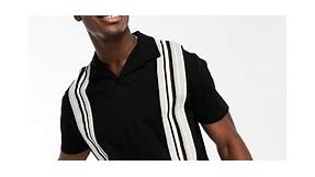 ASOS DESIGN relaxed polo shirt in vertical black & white stripe | ASOS