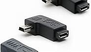 Mini USB to Micro USB Adapter, USB 2.0 Adapter Plug, 90 Degree Left and Right Angle Mini USB Male to Micro USB Female Connector Adapter 3-Pack