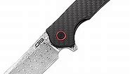 CJRB CUTLERY Folding Knife Crag (J1904) Rose Damascus Steel Blade Carbon Fiber Handle Pocket Knife EDC Knife