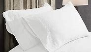King Linens 100% French Linen Pillowcases with Handmade Hemstitch Lace - Pack of 2 - Washed Solid Color Natural Flax Soft Breathable - White, 20'' x 30''