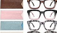 miyya 6 Pack Fashion Reading Glasses for Women, Blue Light Blocking/Anti UV Readers Oversized Square with Spring Hinge (6 pack Mix, 0)