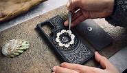 Carveit Designer Wooden Case for Samsung Galaxy S23 Ultra Case Cover [Wood Engraving & Shell Inlay] Compatible with Wireless Chargers S23 Ultra Case (Mandala Pattern-Walnut)