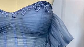 Dusty Blue Off Shoulder Prom Dress with Lace Applique
