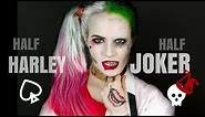 Half Harley Quinn Half Joker Halloween Hair and Makeup Tutorial