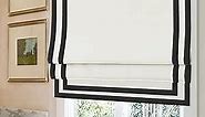 Cordless Roman Shades with Ribbon Border, White Double Black Trim Blockout Light Filtering Window Roman Blinds, Thermal Roman Blinds Roman Shades for Windows, French Doors, Kitchen Windows