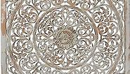 Deco 79 Wood Floral Handmade Intricately Carved Wall Decor with Mandala Design, 36" x 1" x 36", Brown