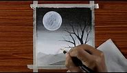 Easy Black and White Landscape Drawing for Beginners with Oil Pastels - Step by Step