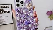 for iPhone 15 Pro Glitter Bling Case for Women, Cute Luxury 3D Crystal Rhinestone Diamond Sparkle Shiny Gems Flower Pearl with Lanyard Wrist Strap Girls Case for iPhone 15 Pro 6.1 inch (Pink)