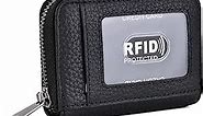 EASTNIGHTS Genuine Leather Credit Card Wallet Accordion Zipper Rfid Credit Card Holder Small Coin Purse with ID Window (black)