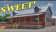 This modular log cabin takes it to ANOTHER LEVEL! Upstairs with loft, bed, and bath! House Tour