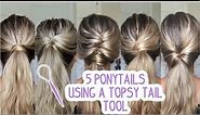 5 PONYTAILS USING A TOPSY TAIL TOOL - Short, Medium, & Long Hairstyles