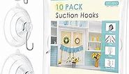 Suction Cup Hooks, 10 Pcs Clear Suction Cups with Metal Hooks Combo Set Removable Shower Window Glass Door Suction Cup Hangers for Bathroom Kitchen Wreath - 4 Large 4 Medium 2 Small