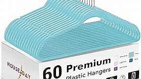 HOUSE DAY 60 Pack Plastic Hangers, Aqua Hangers Extra Wide Hangers with 360°Swivel Hook Space Saving Hangers for Closet, Shirts, Pants, Heavy Duty Hangers Enough for Coat, Suit