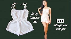 DIY Elegant Lace Sleepwear Romper Tutorial || How to Sew a Tie Shoulder Cami Playsuit ||Lingerie Set