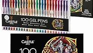 Castle Art Supplies 100 Gel Pens for Adult Coloring Set | Drawing, Scrapbooks, Journals | Amazing Colors, Effects – Swirl, Glitter, Neon, Pastel, Metallic - with Smooth, Fine Tips