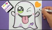 DRAWING + COLORING : How to draw a cute Halloween Ghost EMOJI