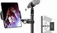 elitehood 2023 Newest Aluminum iPad Holder for Mic Stand, Side Mount iPad Music Stand Holder for Microphone, 360° Adjustable Mic Stand Tablet Holder for iPad, iPhone and More 4-13in Tablet