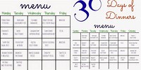 Menu Template for Home 30-Day