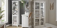 White Stand 64 Inch Tall Cabinet with Glass Doors