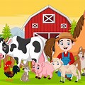 Farm Animals in Orchard Cartoon